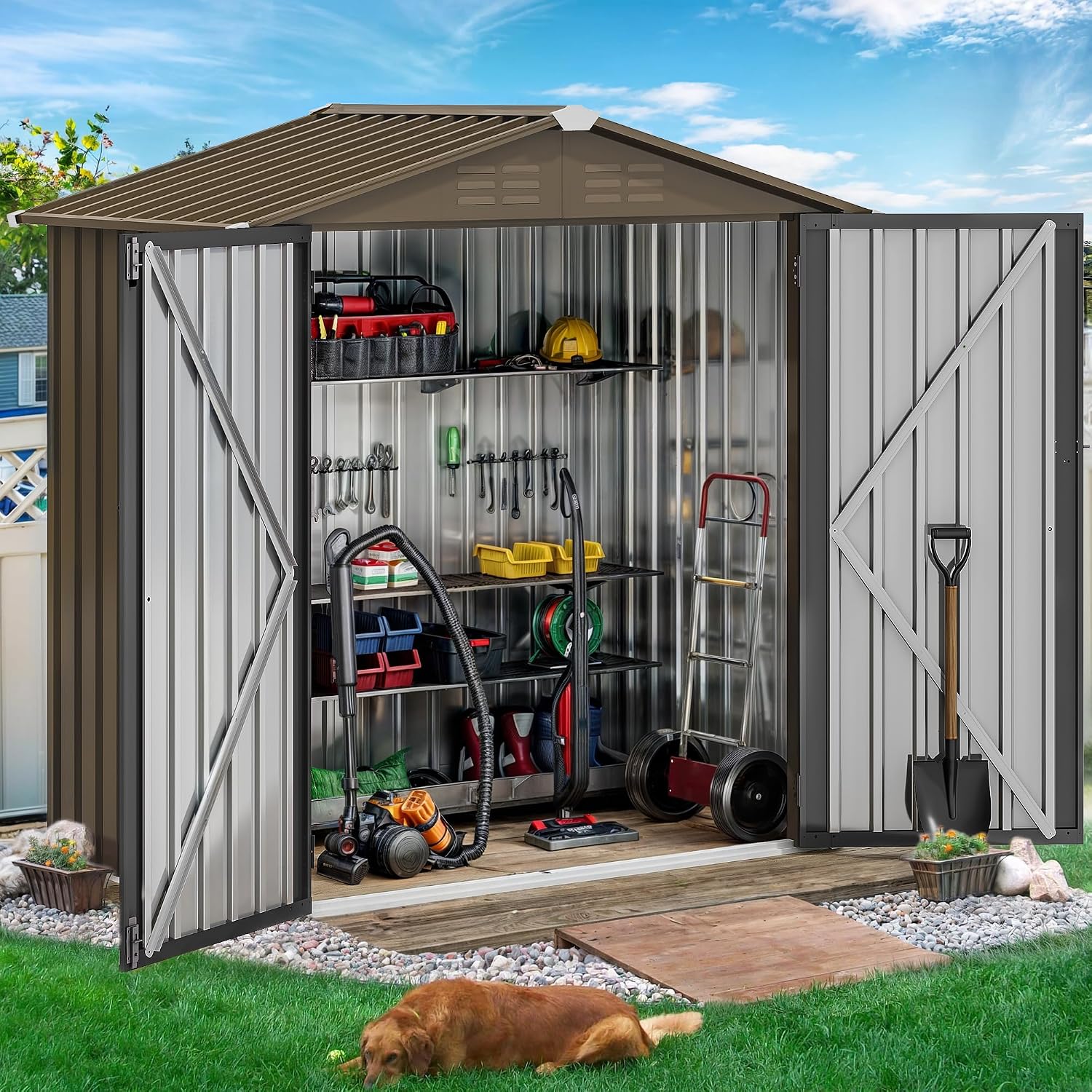 6x4ft Metal Outdoor Storage Sh - đánh giá và giá Gardening Tools Of